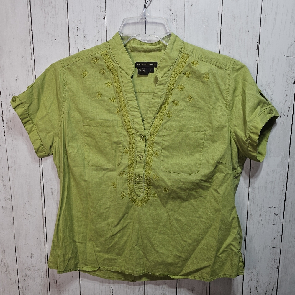 Royal Robbins Women's Green Cotton Lightweight Shirt Size Large 3X Dry S/S.